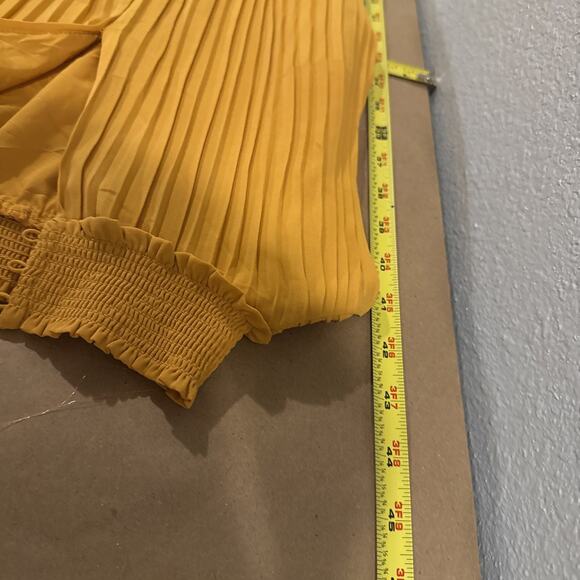 Nanette Lepore 8 Mustard Yellow Accordion Pleated Smock Neck Sleeveless Dress - Picture 7 of 9